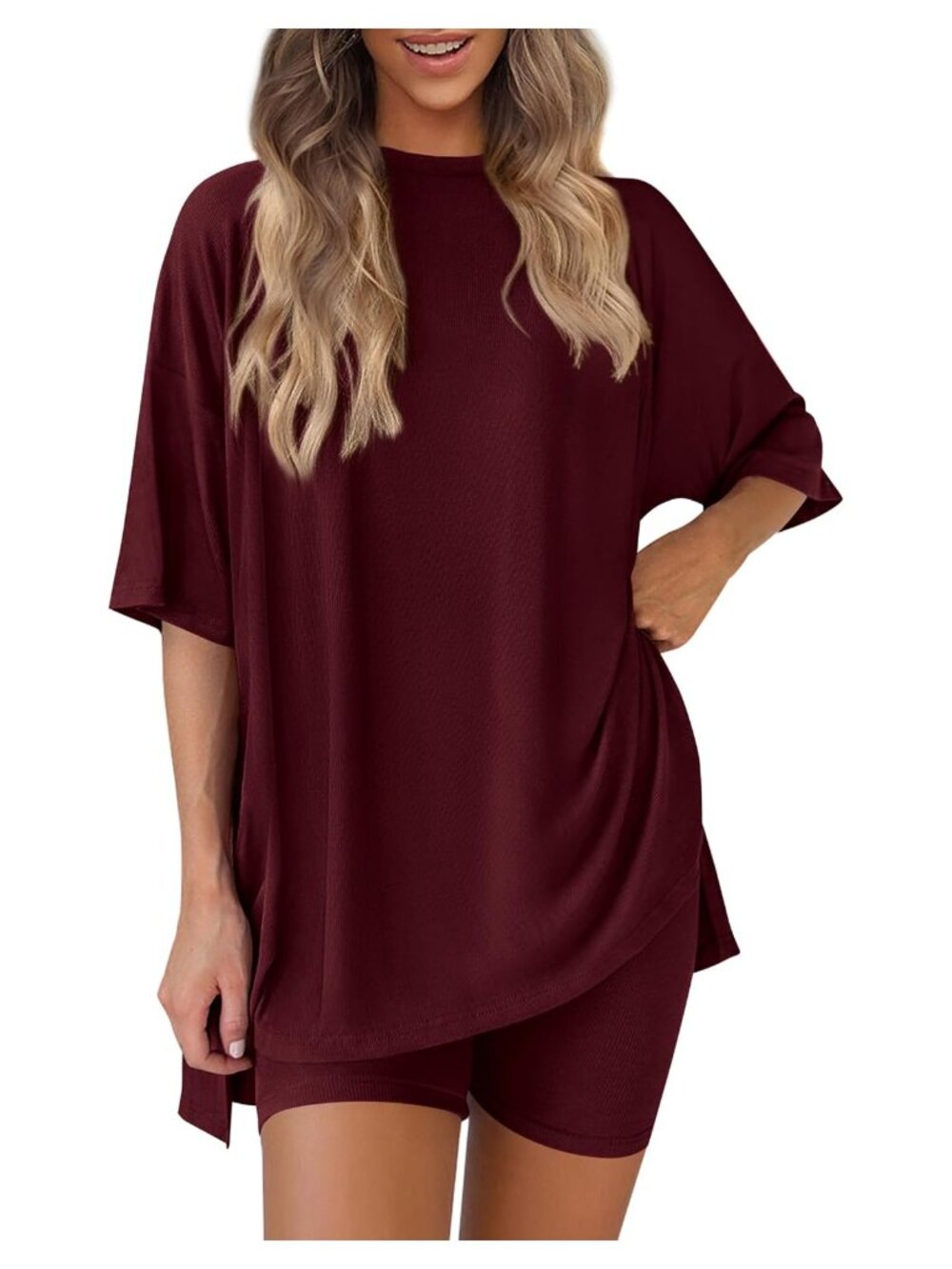 Women 2 Piece Lounge Set Crewneck Pullover Biker Shorts with Pockets